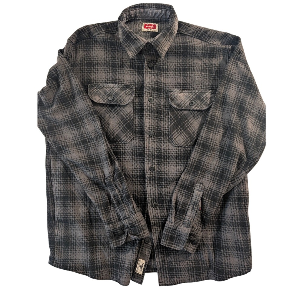 Wrangler men's long-sleeve flannel button-up shirt Gray Black Plaid size‎ medium